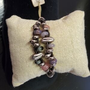 UNO DE 50 BRACELET SILVER LEATHER And Murano Beads NWT